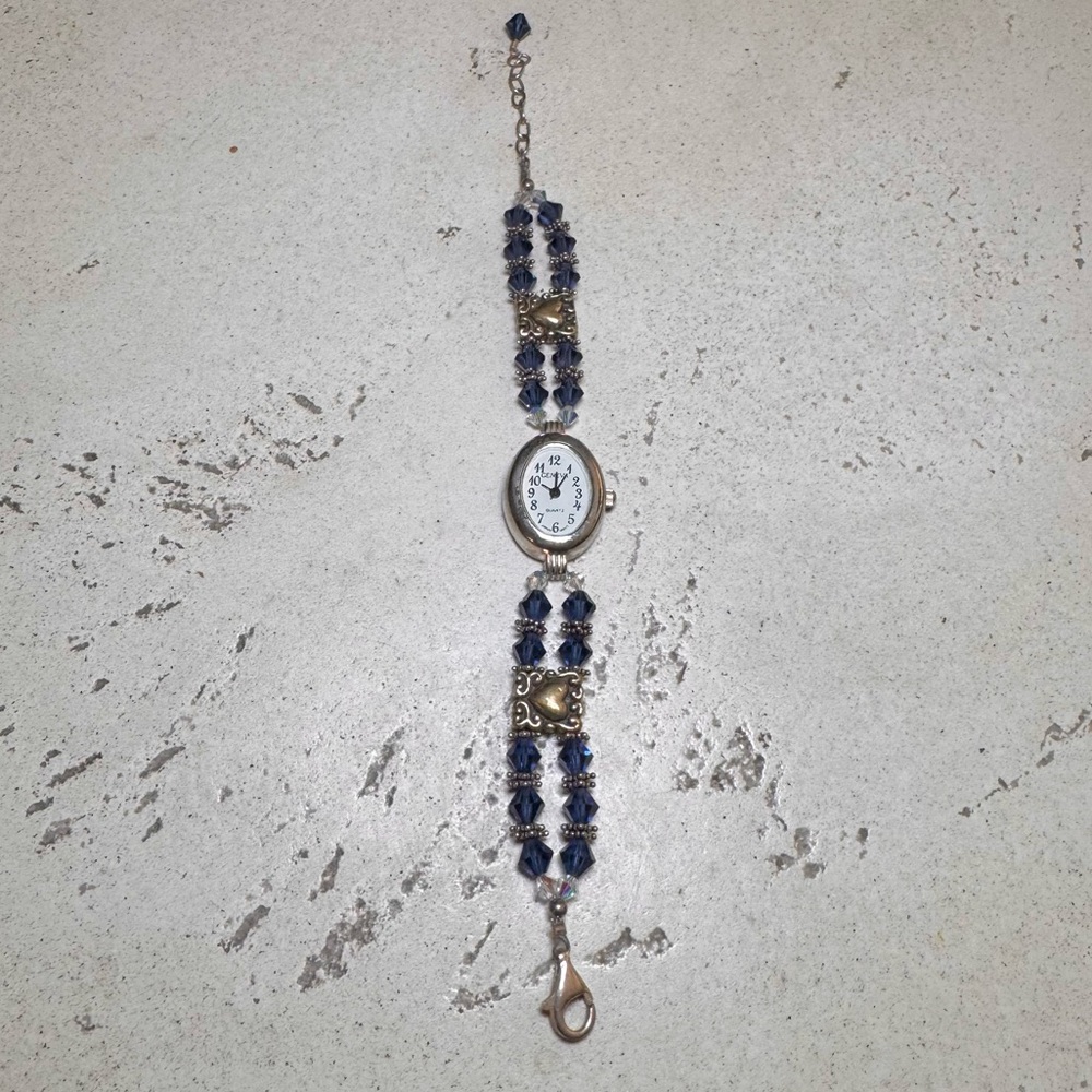 Vintage Geneva Blue Beaded Watch Bracelet